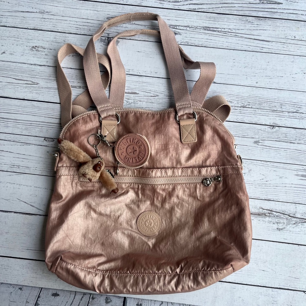 Kipling Metallic Rose Gold Crossbody Purse Tote Bag Monkey Brandee Y2K Kawaii